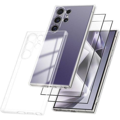 3 in 1 Liquid Silicone Case for Samsung Galaxy S24 Ultra 5G, Military Grade Drop Protection with 2 Tempered Glass Screen Protectors Case for Galaxy S24 Ultra (Clear)