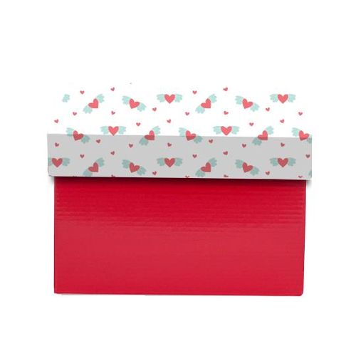 Gift Box with Hearts Design, Red and White, Decorative Valentine's Theme Size ((24x32x11)
