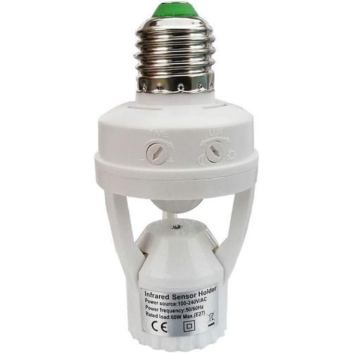 PIR Motion Sensor Light Socket,E26/E27 Smart Lamp Bulb Holder Adapter Auto On/Off Light Control Suitable for Garage Basement Porch Storage Room