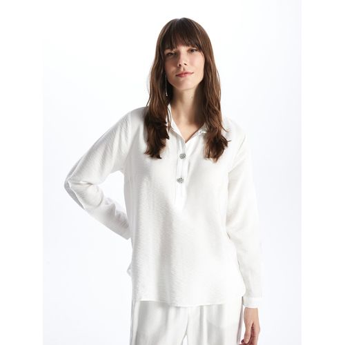 Collared Neck Plain Long Sleeve Women's Blouse