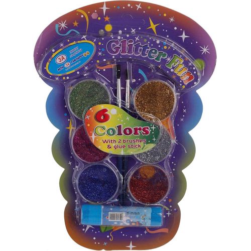 6 Colors Glitter Beads Set With 2 Brushes And Glue Tube For Kids - Multi Color 621-4 - -3131-Multi Color4