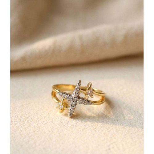 Elegant -Tone Double Band Ring with Shimmering Crystal Star Accents - Trendy Fashion Jewelry for Women