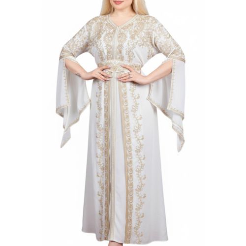Reception Abaya Chiffon Material Consists of 3 Pieces Model 532 , White