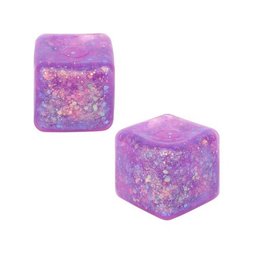 Pack of 2 Mini Stress Cubes, 5.8 x 5.8 cm, Soft Glitter Squishy Cube, Slow Rising Sensory Fidget Toy, Fidget Squeeze Toy for Children and Adults (Purple)