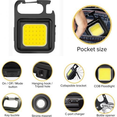 LED Light and Multi-function Mini Keychain, USB Charging