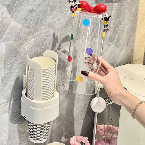 Cup dispenser, wall-mounted plastic water dispenser, cup holder that can be fixed with glue or screws, suitable for paper cups and party supplies.