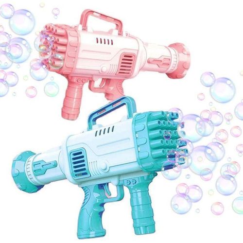 32 hole bubble gun set 2 pieces in pink and blue with bubble solution Fun toy for kids and adults Perfect for parties birthdays and summer outdoor play