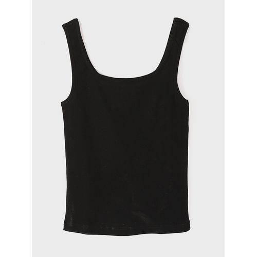 U Neck Regular Strappy Women's Singlet - New Black