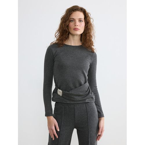 Crew Neck Blouse With Ruched Buckle Detail