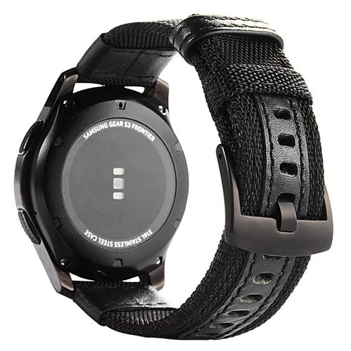 Nylon Sports Bands With Leather 20MM Strap for Samsung Gear Sport, Watch 6, 4, 5, 5 Pro, S2 Classic, Active 2 40mm 44mm, Amazfit GTS 3, 4, 4 Mini, Bip 3 Pro, GTS2, Bp U - Black