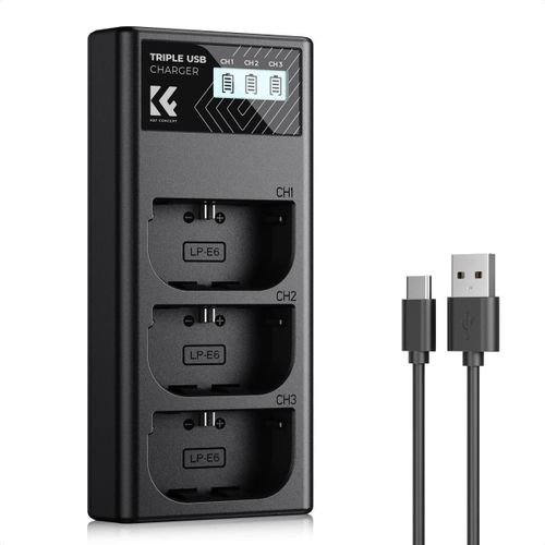 LP-E6NH 3-Slot Charger, LP-E6 LP-E6N Battery Charger with LCD Display for Canon EOS R5 R6 R7 5D 6D 7D Mark II Cameras, (KF28.0062)