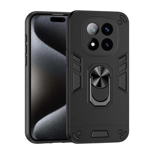 Redmi Note 14 Pro Iron Man Full Protection Case with Camera Lens Protection & Movable Metal Ring Stand - Black