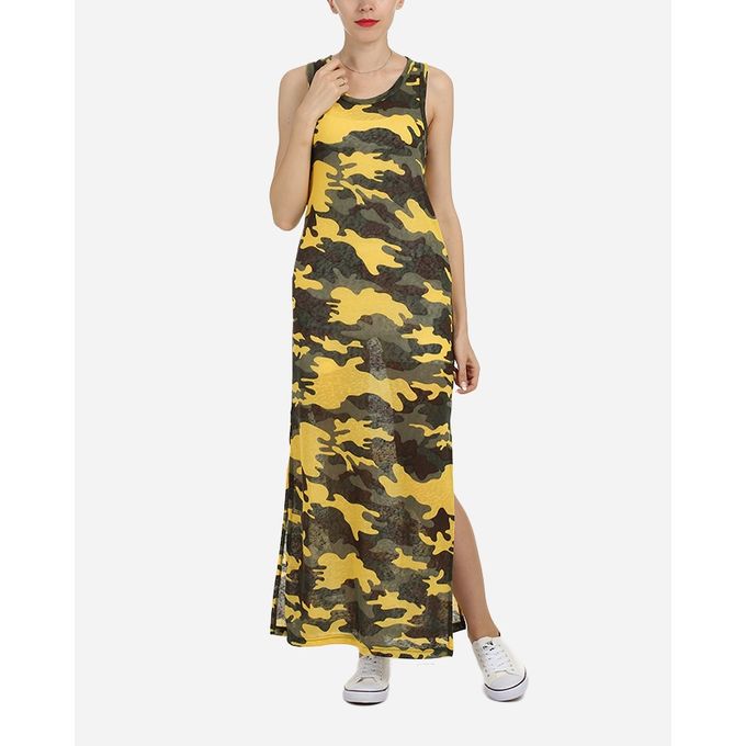 اشتري Be Positive Maxi Printed Dress With Bolero - Yellow & Olive في مصر