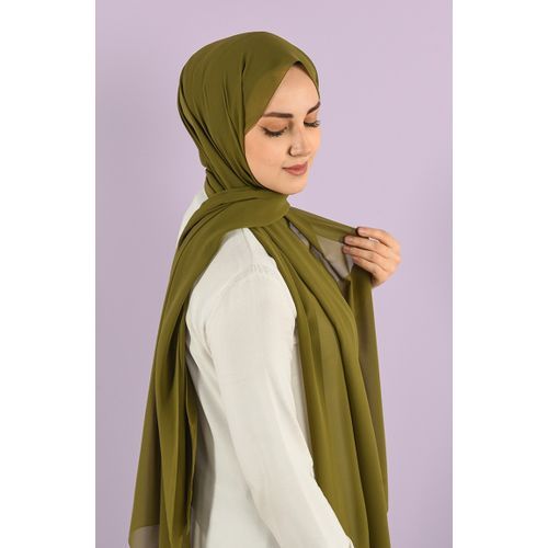 From Fatah Long Chiffon Crepe Scarf Solid Hijab - Khaki Green