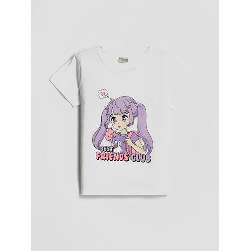Crew Neck Printed Short Sleeve Girl's Crop T-Shirt