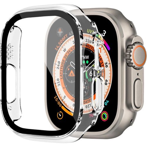 جراب حماية صلب رفيع للغاية من البولي كربونات متوافق مع ساعة ابل الترا 49 ملم شاشة الزجاج المقوى شامل لاي ووتش للنساء والرجال شفاف بلاستيك