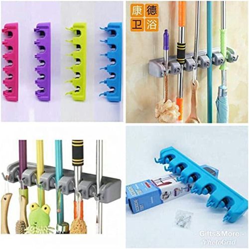 Mop and Broom Holder Garden Tool Wall Mounted Organizer assorted colors