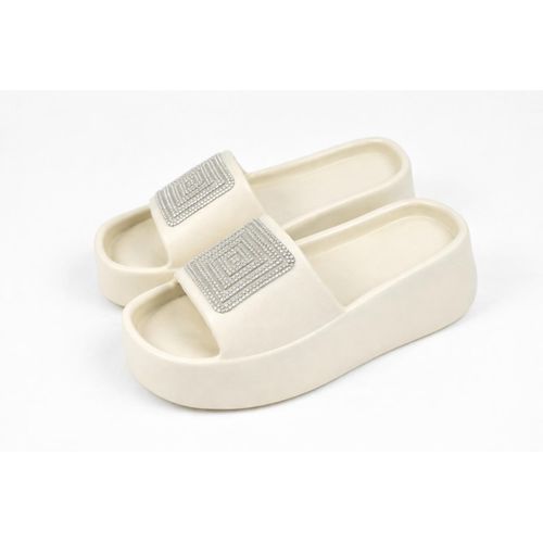 Women’s Platform Slide Sandals with Crystal Detail – Off White