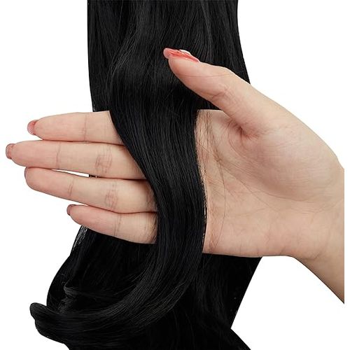 Long Wavy Synthetic Hair Extension With 5 Clips - Black