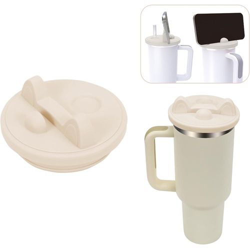 GQ 1pcs Lid Replacement for Stanley 40 oz Cup, Upgraded Silicone Reusable Lid With Phone Holder, BPA Free, Dishwasher Safe Accessory for 40oz Tumbler