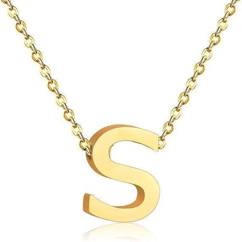 Simple Steel Letter Necklace for Women Men Gold One Name Pendant Jewelry Birthday Gift