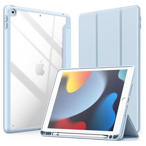 Case for iPad 10.2-Inch (9th/8th/7th Generation, 2021/2020/2019),Clear Shockproof Back Cover Built-in Pencil Holder,Auto Sleep/Wake (Sky blue)