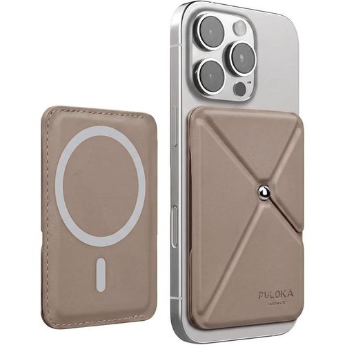 Magnetic Phone Holder & Phone Grip Wallet Compatible with MagSafe, Slim Leather Card Holder for Secure Storage & Hands-Free Media Viewing, Anti-Scratch Finish (Brown)
