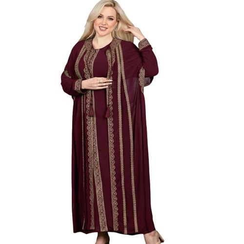 عباية استقبال و صباحية و مناسبات الخامة شيفون مكونة من 3 قطع موديل 530 عنابي