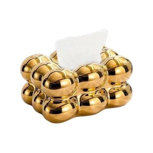 Rectangular Tissue Box Holder and Organizer with Bubble Design Gold for Car Bathroom Office