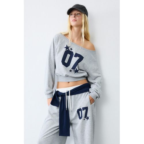 Oversize Thick Printed Crop Sweatshirt