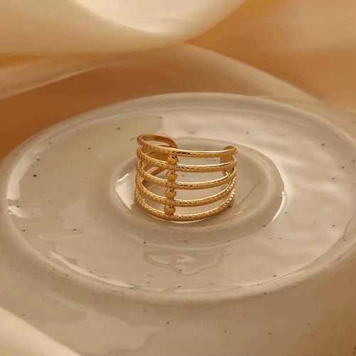 Modern Golden Stainless Steel Women's Ring - Adjustable Open Band Design (Free Size)