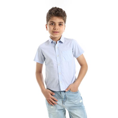 Cotton Shirt With Short Sleeve - Blue