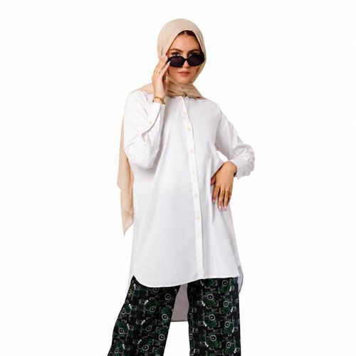 Long White Shirt Relaxed Fit - White