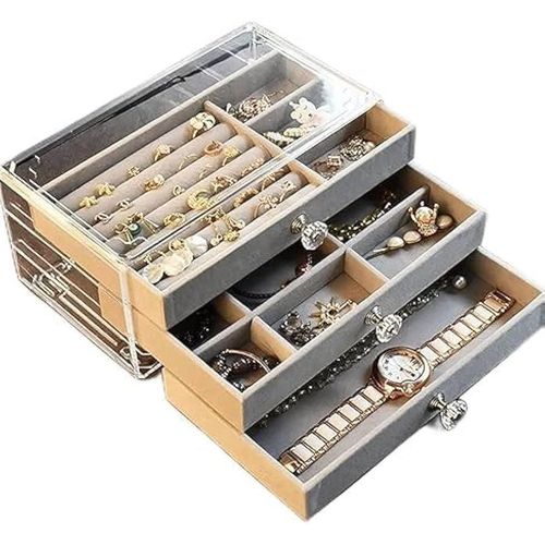 منظم إكسسوارات قطيفة أنيق بـ 3 درج لتخزين وحماية الإكسسوارات