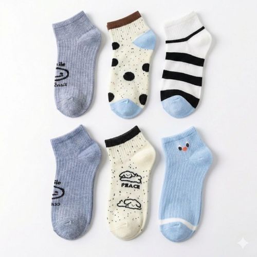 6 Piece Socks Women Short Socks Offer Six Pieces Included Free Gift Assorted Shapes Different Colors Comfortable Feet Soft for Girls Practical Daily Use