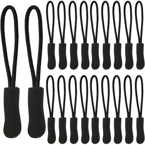 20 Pieces Zipper Pulls Replacement, Non-Slip Zip Tags Cord Pulls for Backpacks, Tents, Trolley Cases, Jackets - Black