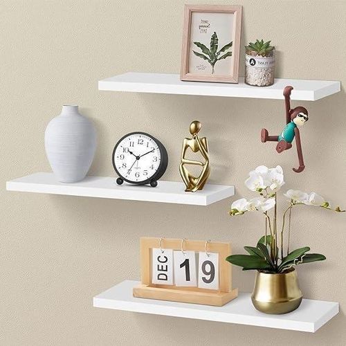 Wall-mounted shelf set, multi-size, modern white wooden shelves for living room, bedroom, kitchen and office decor (set of 3 pieces)