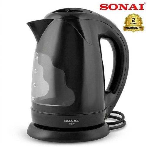 Wavy Electric Kettle 1.7L 2200W with 360° Rotating Base, Removable Anti-Scale Filter and Automatic Shut-Off – Black – MAR-3970 – 2-Year Warranty