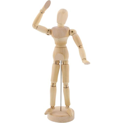 Wooden Mannequin Model for Drawing, 40cm, Multiple Movable Joints, Stable Base, for Artists and Students, Natural Wood Color