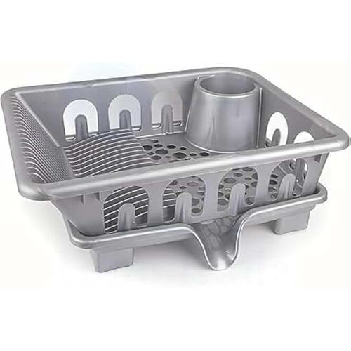Sink Strainer Base Place for Dishes Cobbies Spoon Compartment Pure Plastic Material with Base Sink Strainer for Kitchen Dishes Spoons and Cups Organizer Gray