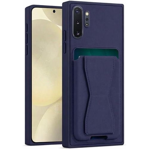Leather Wallet Case Compatible with Samsung Galaxy Note 10+ Plus, Leather Back Cover With TPU Frame, Shockproof Protective Phone Case with Card Holder Stand (Blue)