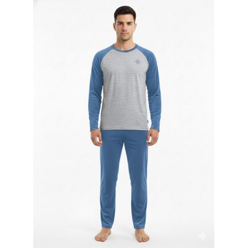 Men Winter Velour Pajamas Set Long Sleeve & Plain Bottom