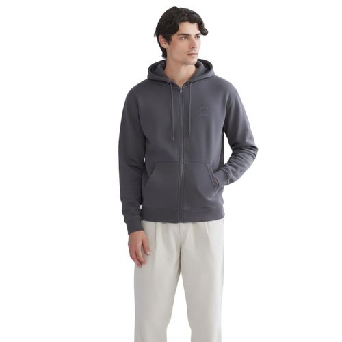 سويت شيرت مزود بسحاب من بافون بتصميم شعار مطرز - رمادي داكن