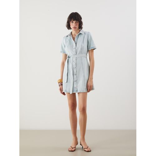 Collared Neck Mini Denim Dress
