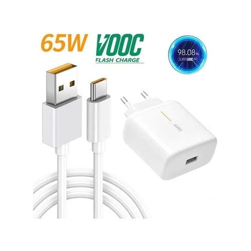 Super VOOC Flash Charge Adapter 65W With Type C Cable White