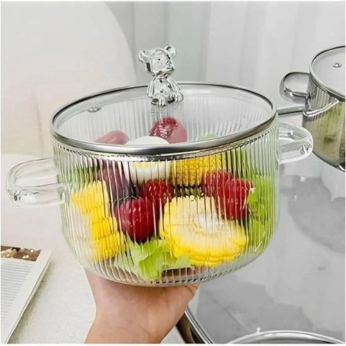 Heat Resistant Borosilicate Glass Casserole Dish with Transparent Bear Shape Lid for Cooking and Serving