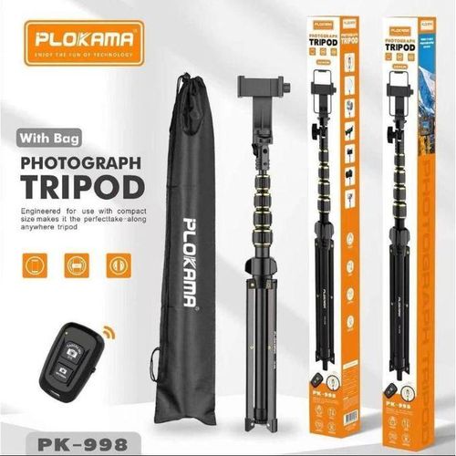 PLOKAMA Tripod-PK-998 - Professional Tripod - Up to 170cm - with Bluetooth Remote - for Camera, Phone, and Ring Lights - Black