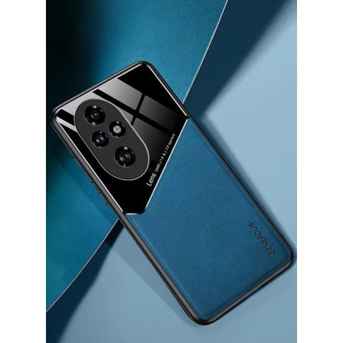 Case Compatible With Honor 200 Pro 5G Cover Luxury Leather And Glass With Car Magnetic Holder Phone Cover Soft Frame Silicone - Blue