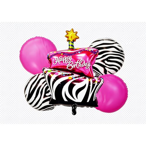 Happy Birthday Balloon Decoration Set – Zebra Print Star Foil Balloons with Pink Latex Balloons – Birthday Party Supplies & Decorations for Girls, Kids, Women & Special Celebrations