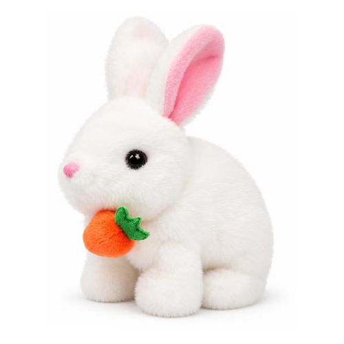 Interactive Electronic Plush Bunny Toy with Carrot, Walking & Hopping Rabbit with Sounds, Wiggling Ears and Twitching Nose, Soft Animated Pet Toy for Kids, Boys & Girls, Birthday and Gift Toy